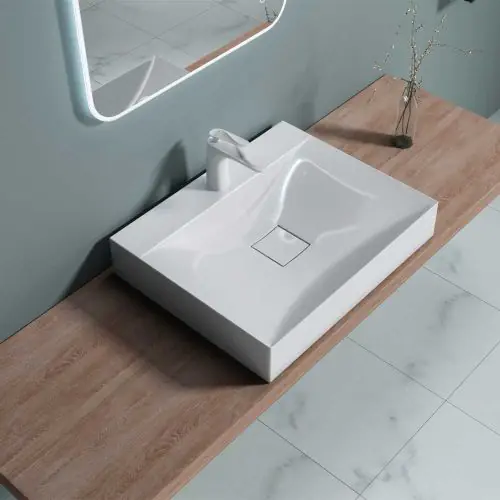 Counter Top Rectangular Stone Resin Basin Concealed Waste | Colossum 810