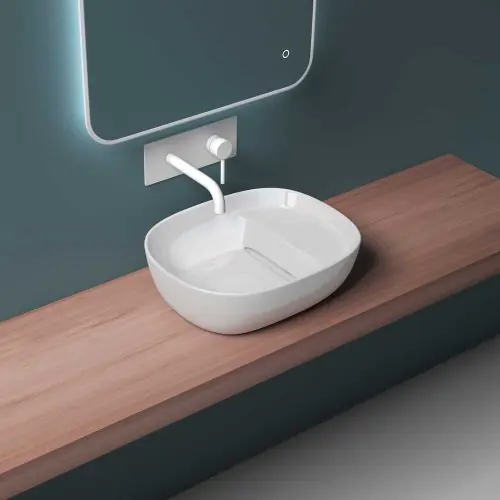 Modern Oval Design Ceramic Counter Top Bathroom Basin 460 x 370mm Bruessel HS284