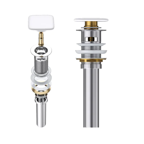 Square Slotted Sprung Plug Basin Waste with Ceramic Cover Cap HY-Pu03