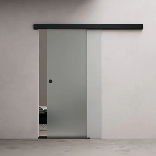 1025mm Interior Frameless Sliding Glass Door Fully Frosted Screen Black Round Handle-Round-No Soft Close