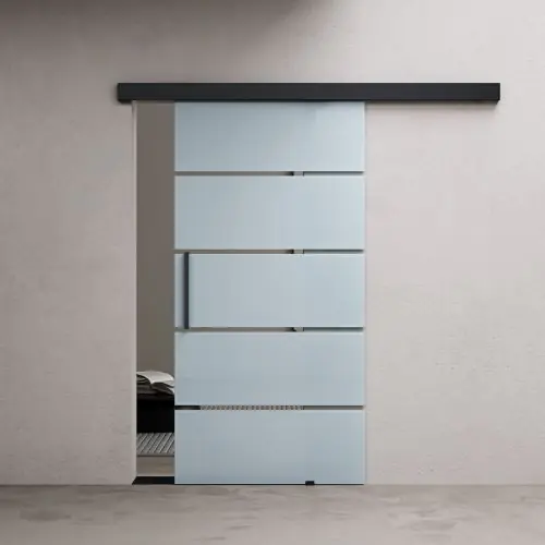 900mm Interior Frameless Sliding Glass Door Frosted Sections Screen Black Handle