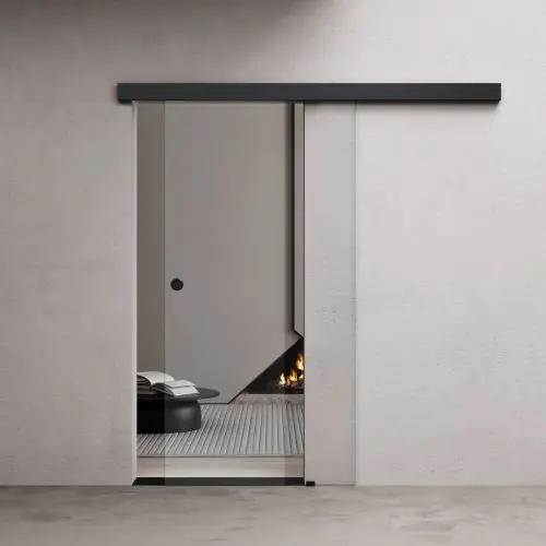 1025mm Interior Frameless Sliding Glass Door Transparent Screen Black Handle