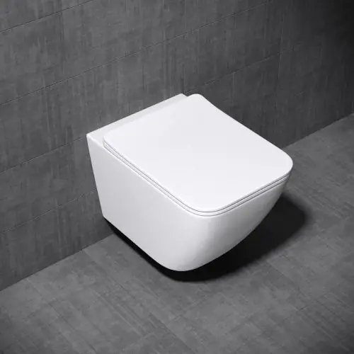 Wall Hung Square Toilet With Soft Close Seat - Open Flush Rim Aachen 3108