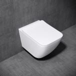 Wall Hung Square Toilet With Soft Close Seat - Open Flush Rim Aachen 3108