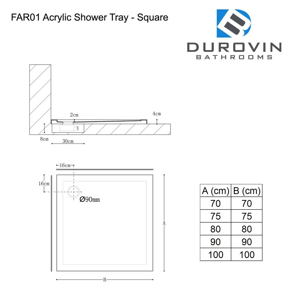 square shape shower tray technical image