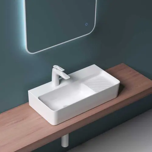 Counter Top Wall Hung Ceramic Bathroom Basin Shallow 305 x 600mm | Bruessel 179