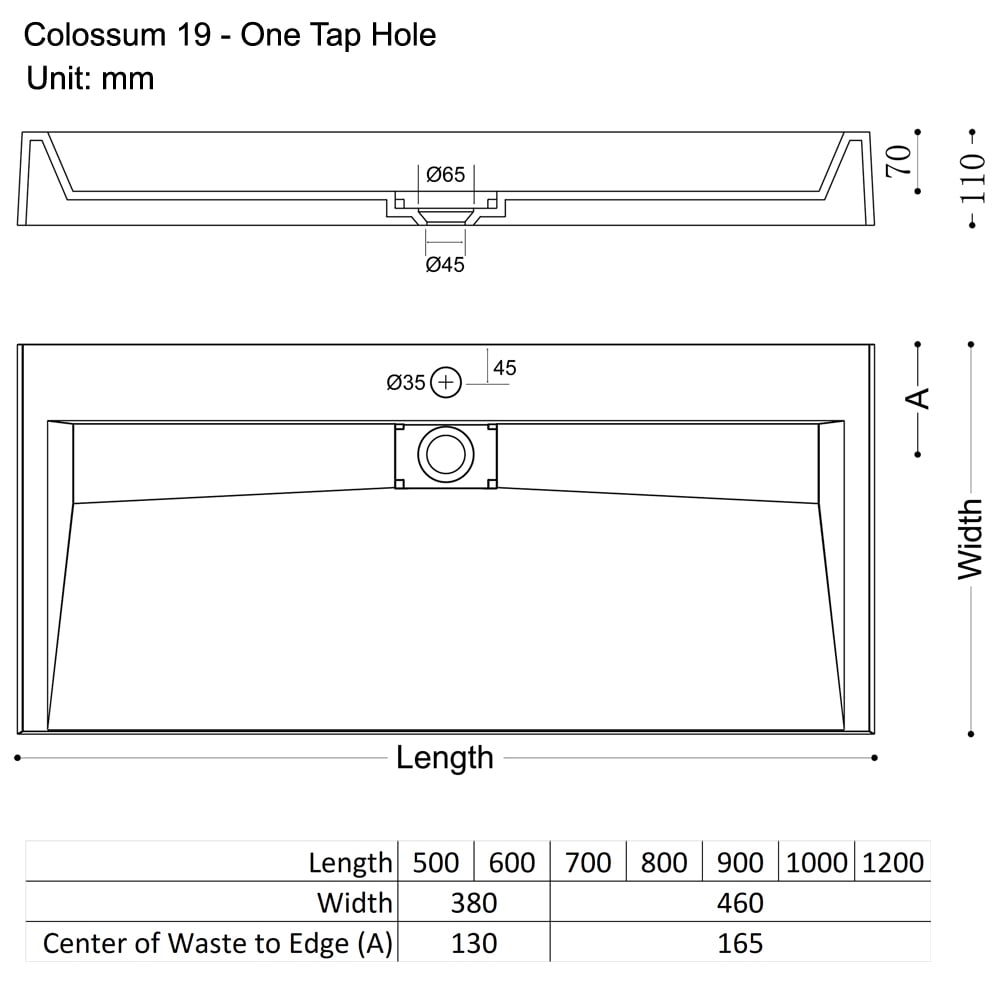 colossum 19 one tap hole technical image