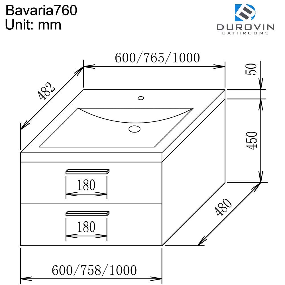 Wall Mounted Vanity Unit With Stone Resin Basin Soft Close Drawer Bavaria